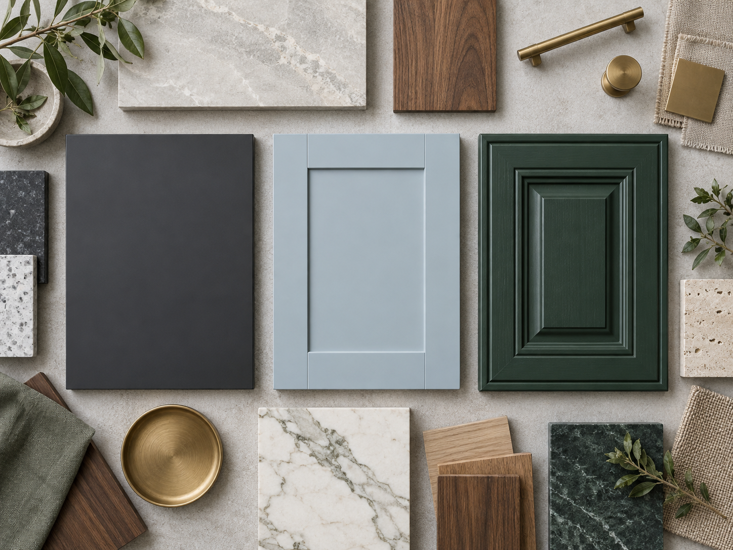 Kitchen door and material samples showing several different styles